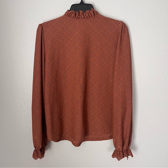 Melograno‎ Rico Women Casual Lantern Sleeve V Neck Large Burnt Orange Top Blouse - Picture 2 of 9